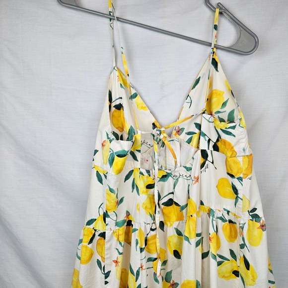 H&M Lemon Print Tiered Maxi Sundress Yellow/white M Vacation Resortwear Summer - Picture 4 of 8
